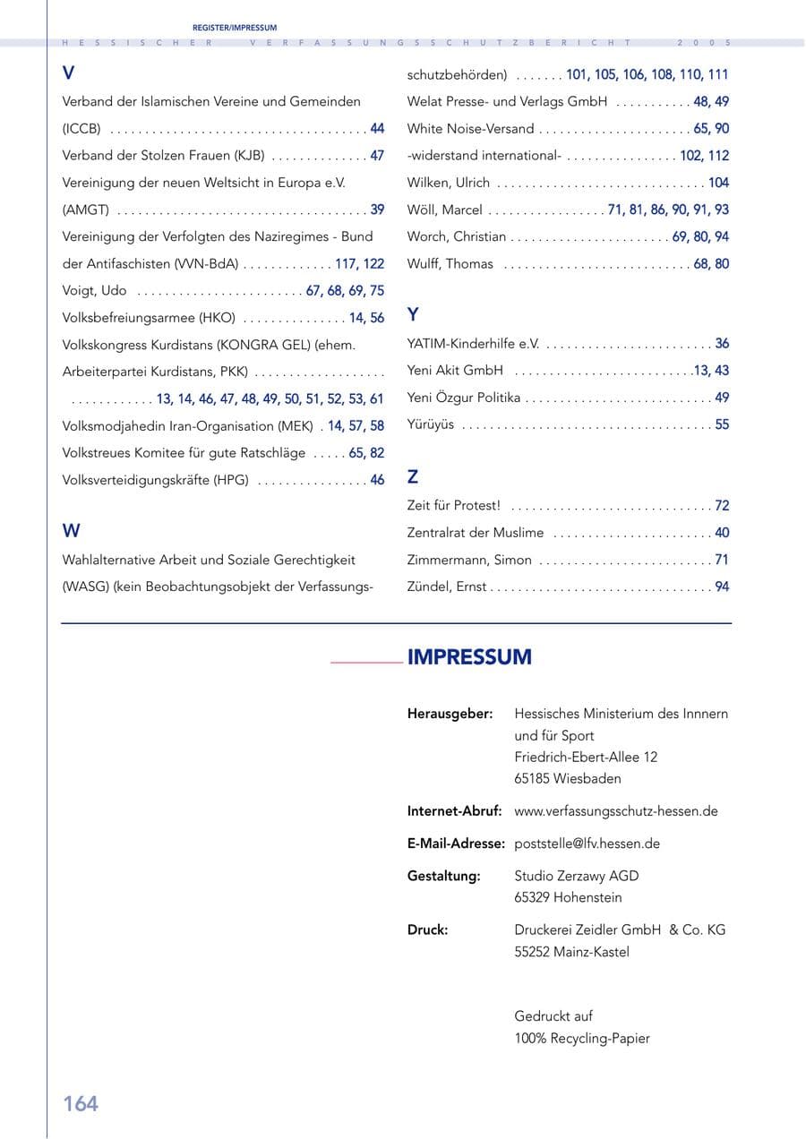Seite 165 des Verfassungsschutzbericht 2005 Hessen