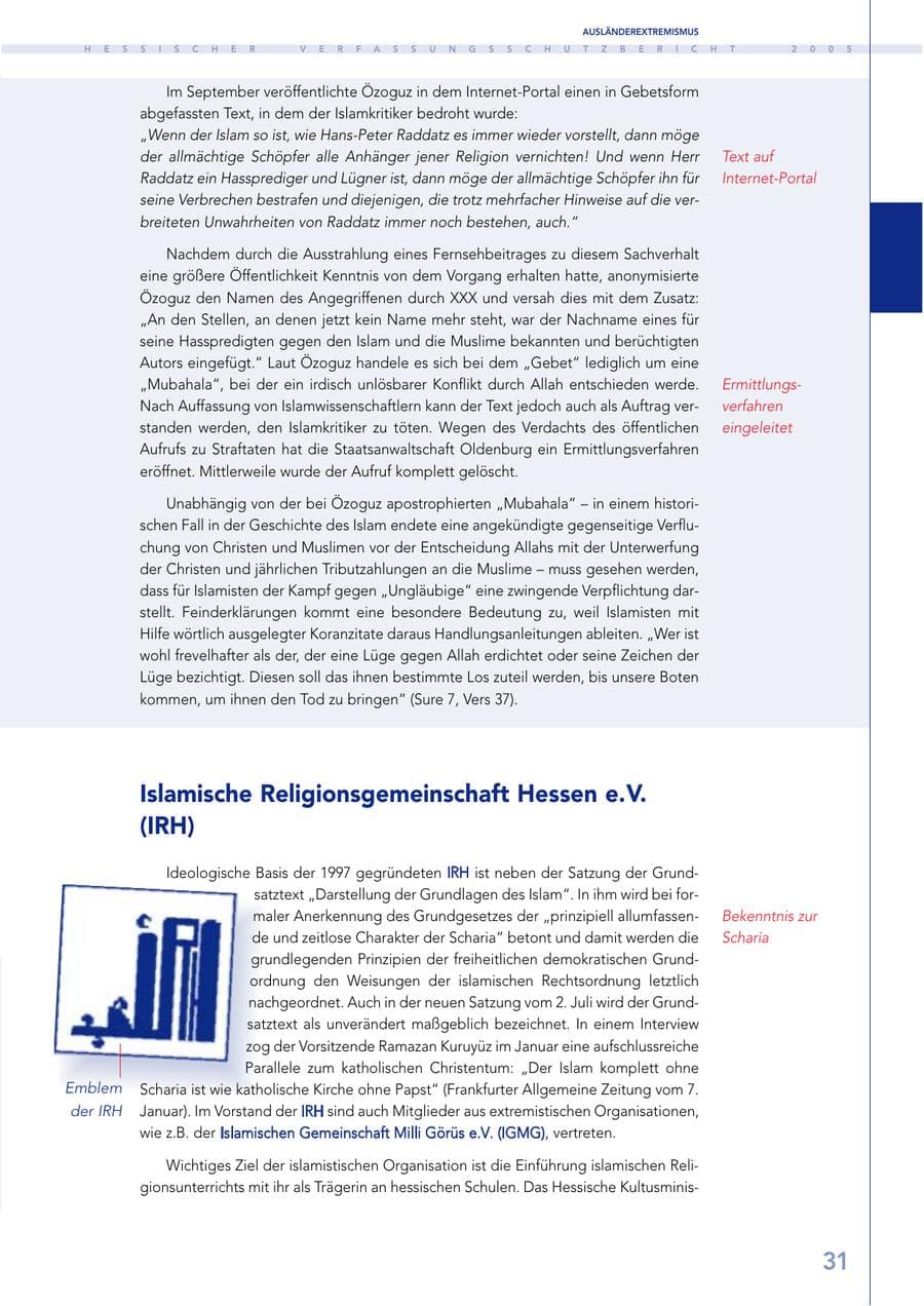 Seite 32 des Verfassungsschutzbericht 2005 Hessen