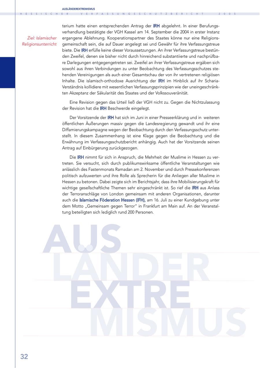 Seite 33 des Verfassungsschutzbericht 2005 Hessen