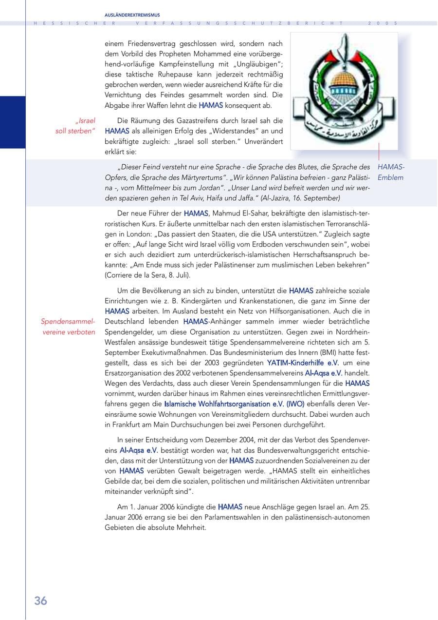 Seite 37 des Verfassungsschutzbericht 2005 Hessen