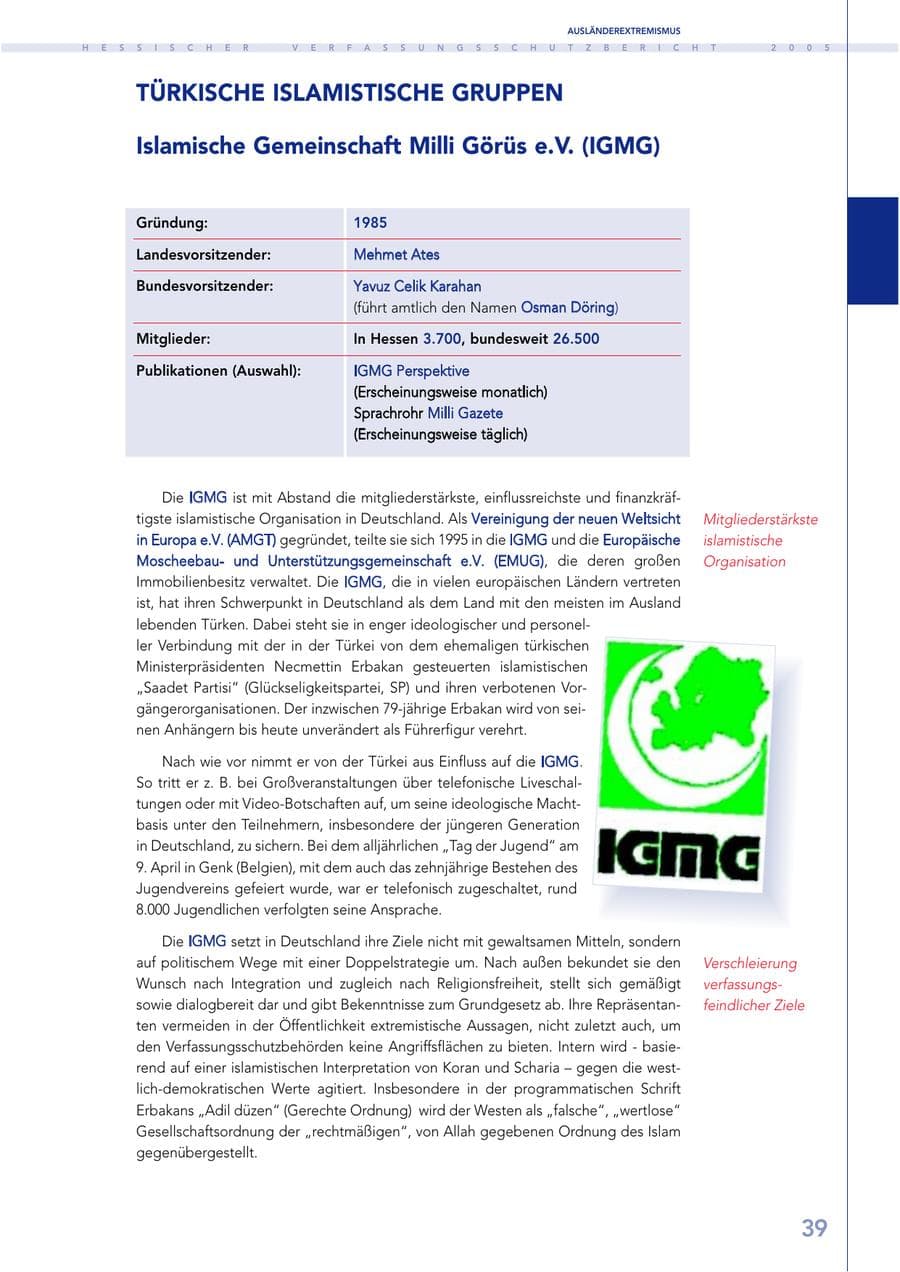Seite 40 des Verfassungsschutzbericht 2005 Hessen