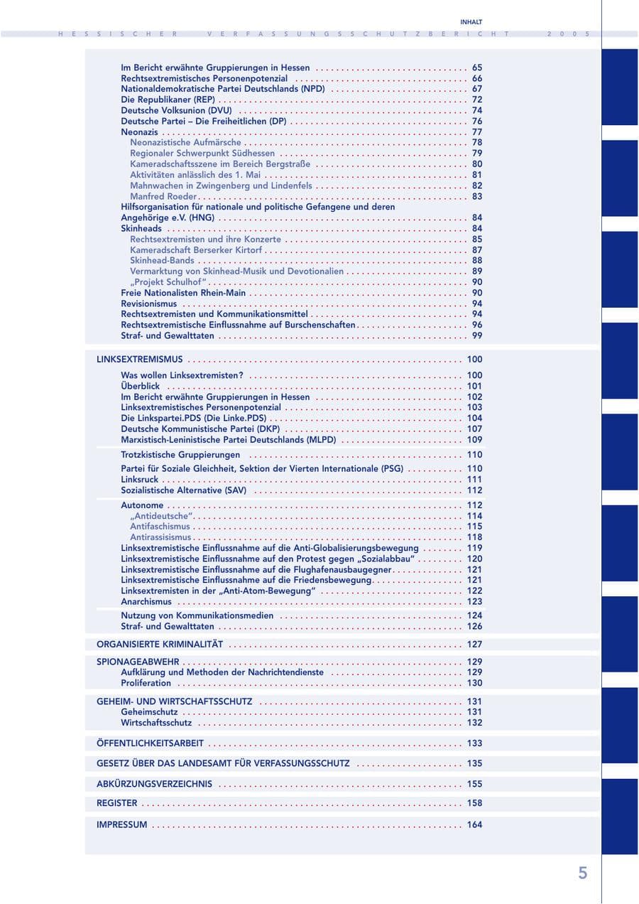 Seite 6 des Verfassungsschutzbericht 2005 Hessen