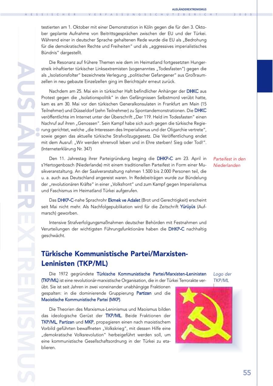 Seite 56 des Verfassungsschutzbericht 2005 Hessen
