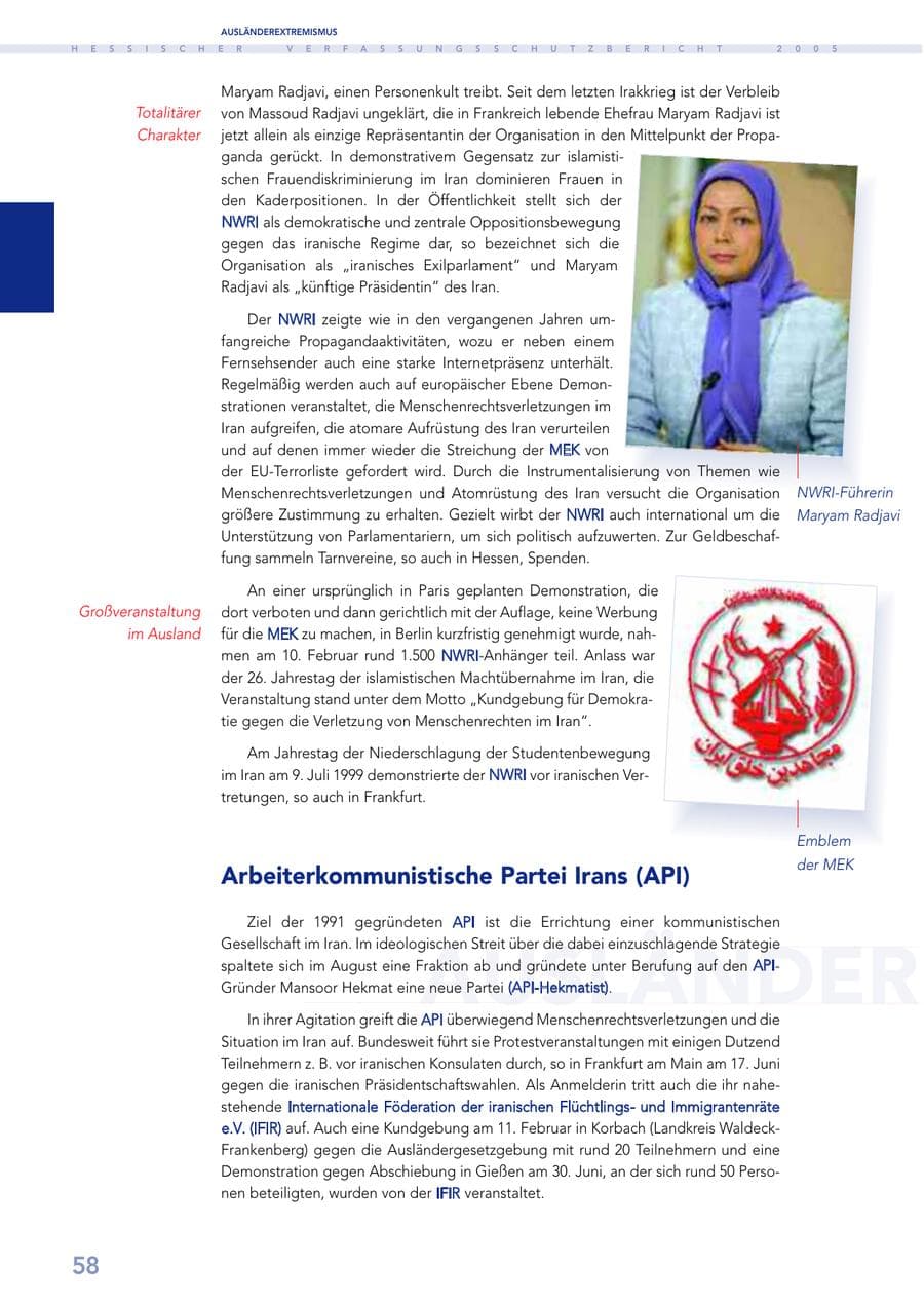 Seite 59 des Verfassungsschutzbericht 2005 Hessen