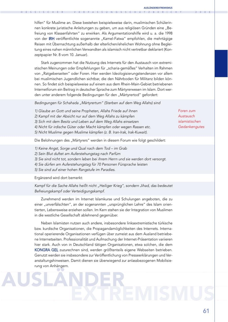 Seite 62 des Verfassungsschutzbericht 2005 Hessen