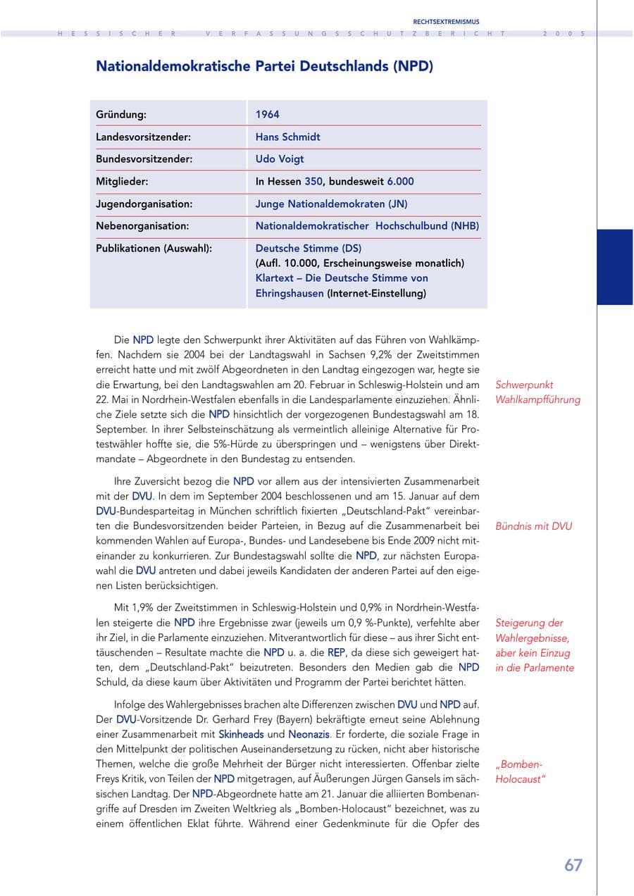 Seite 68 des Verfassungsschutzbericht 2005 Hessen