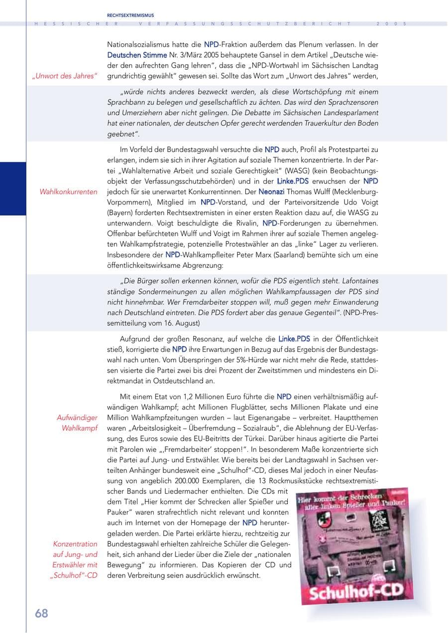 Seite 69 des Verfassungsschutzbericht 2005 Hessen