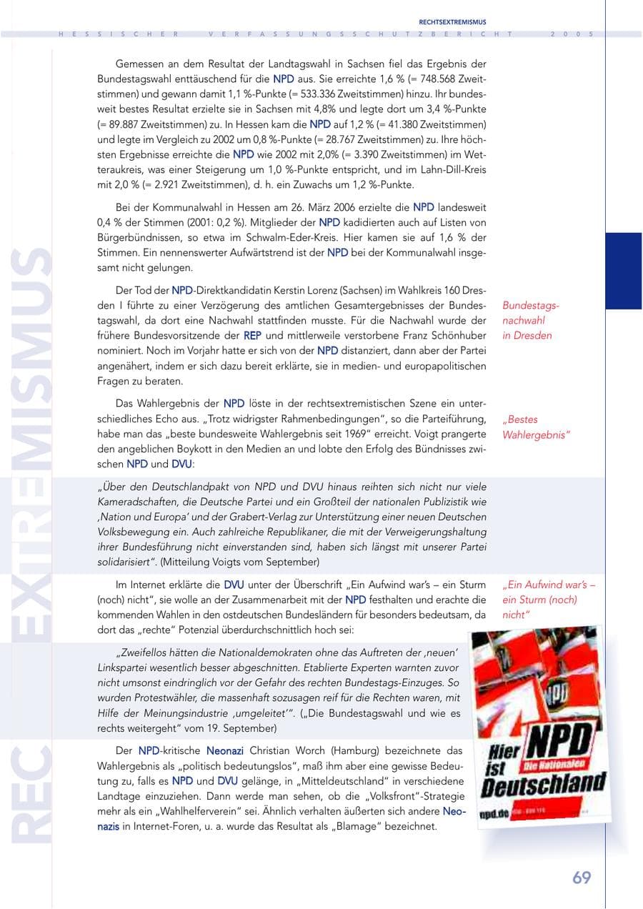 Seite 70 des Verfassungsschutzbericht 2005 Hessen