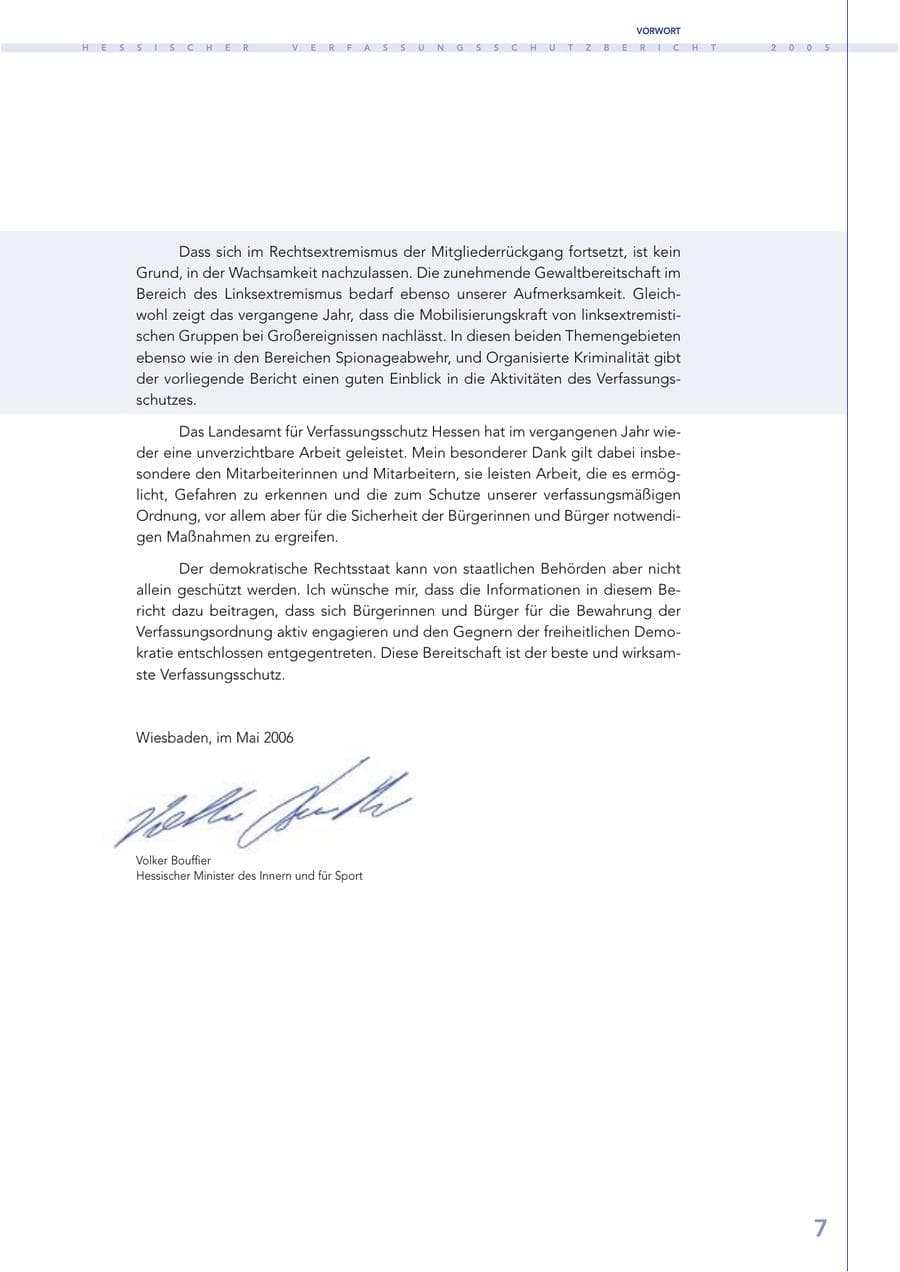Seite 8 des Verfassungsschutzbericht 2005 Hessen