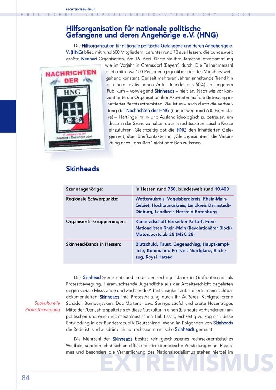 Seite 85 des Verfassungsschutzbericht 2005 Hessen