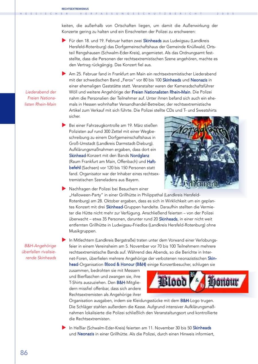 Seite 87 des Verfassungsschutzbericht 2005 Hessen