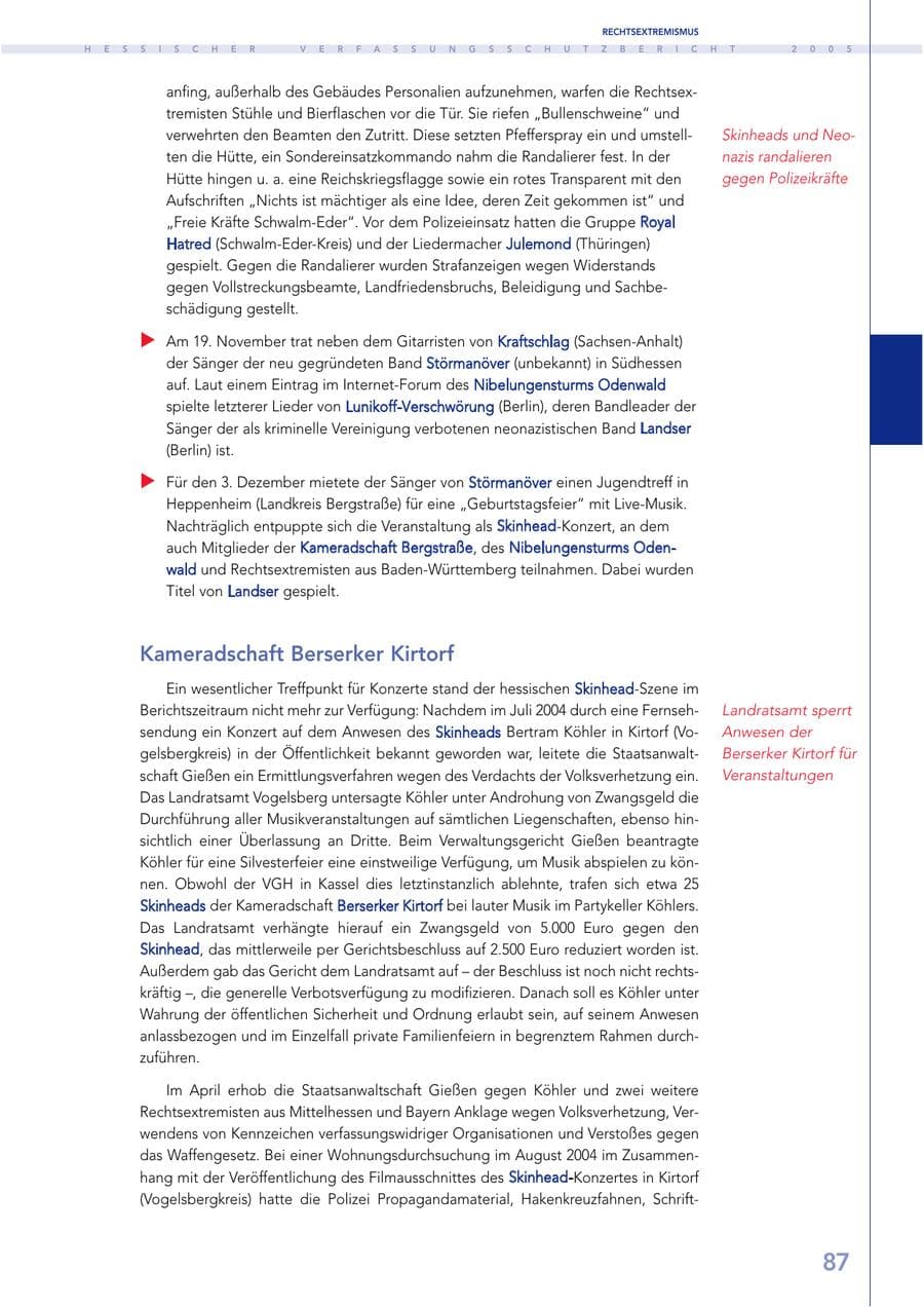 Seite 88 des Verfassungsschutzbericht 2005 Hessen