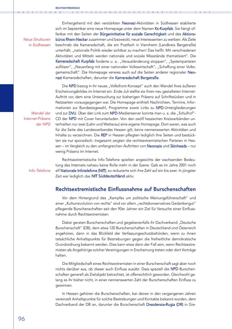 Seite 97 des Verfassungsschutzbericht 2005 Hessen