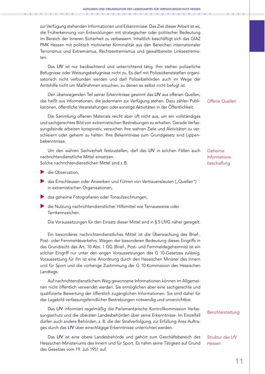 Seite 11 des Verfassungsschutzbericht 2006 Hessen