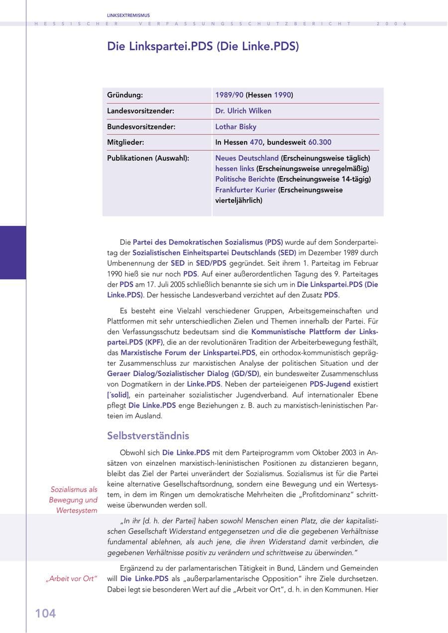 Seite 104 des Verfassungsschutzbericht 2006 Hessen