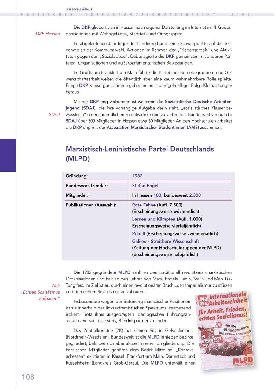Seite 108 des Verfassungsschutzbericht 2006 Hessen