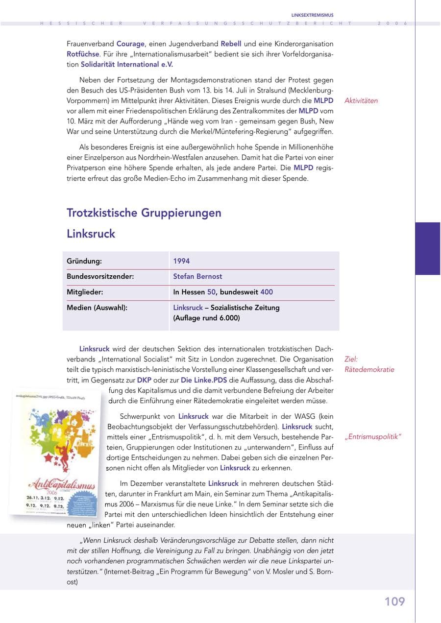 Seite 109 des Verfassungsschutzbericht 2006 Hessen