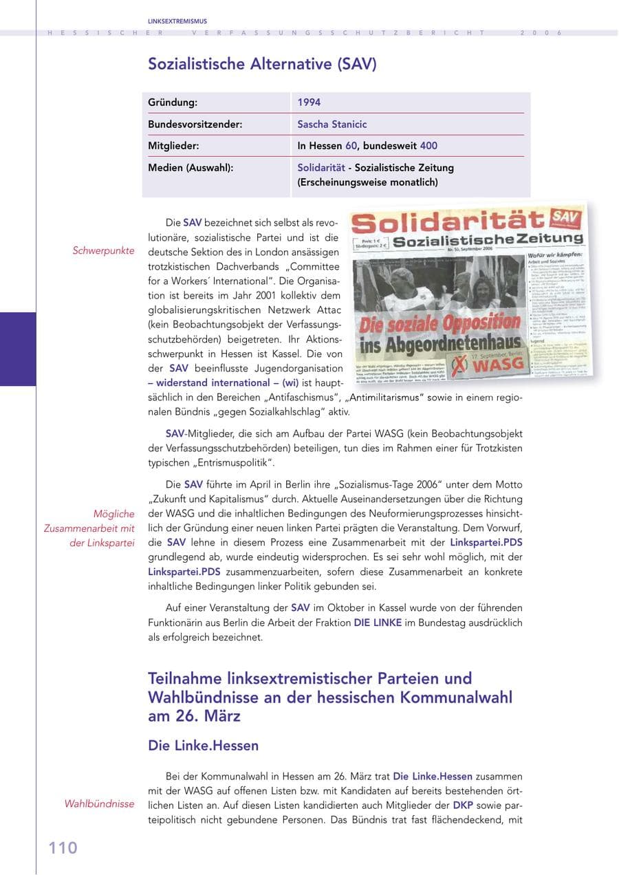 Seite 110 des Verfassungsschutzbericht 2006 Hessen