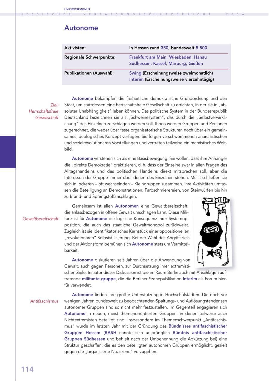 Seite 114 des Verfassungsschutzbericht 2006 Hessen