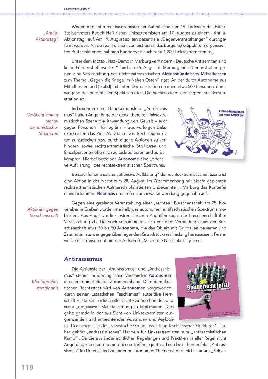 Seite 118 des Verfassungsschutzbericht 2006 Hessen