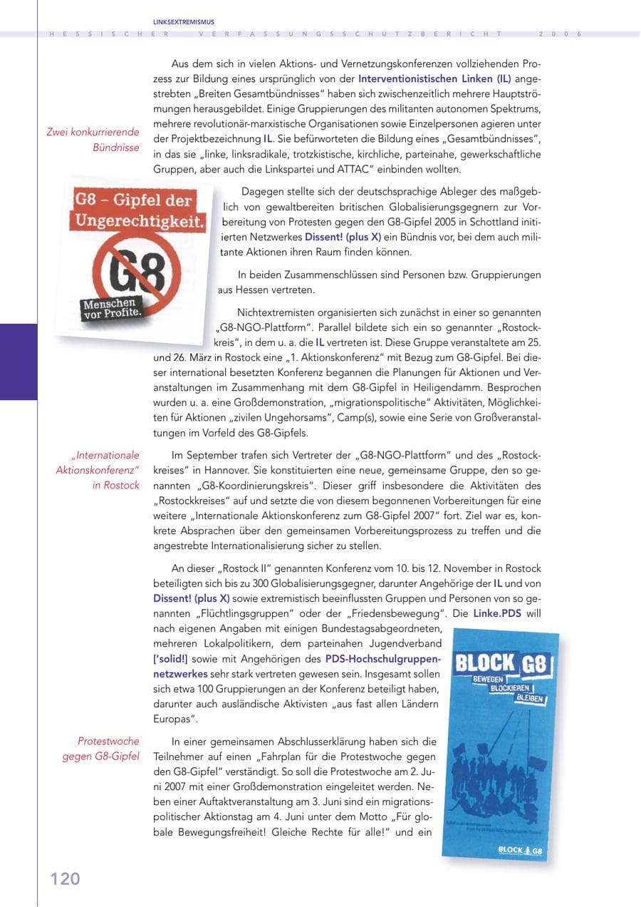 Seite 120 des Verfassungsschutzbericht 2006 Hessen