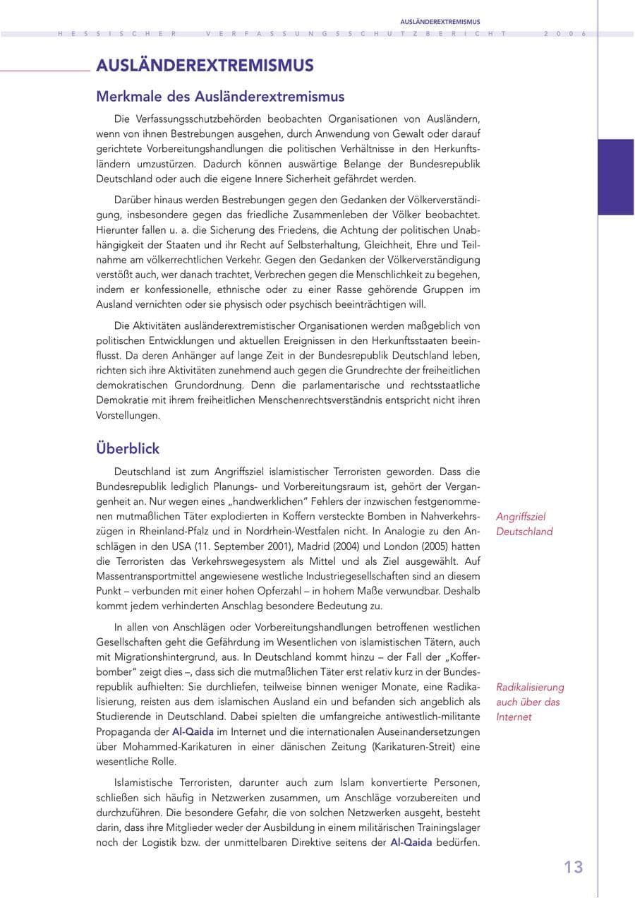 Seite 13 des Verfassungsschutzbericht 2006 Hessen