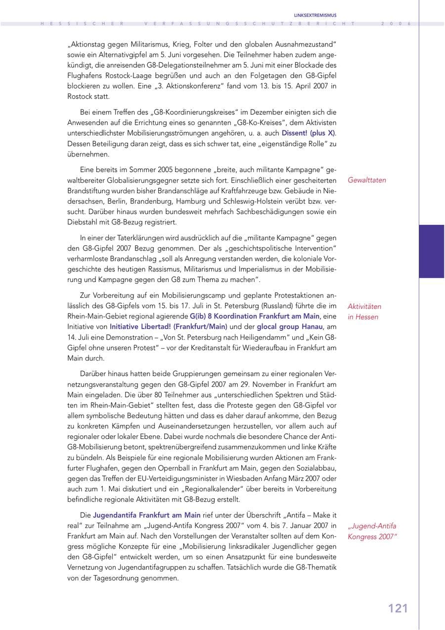 Seite 121 des Verfassungsschutzbericht 2006 Hessen