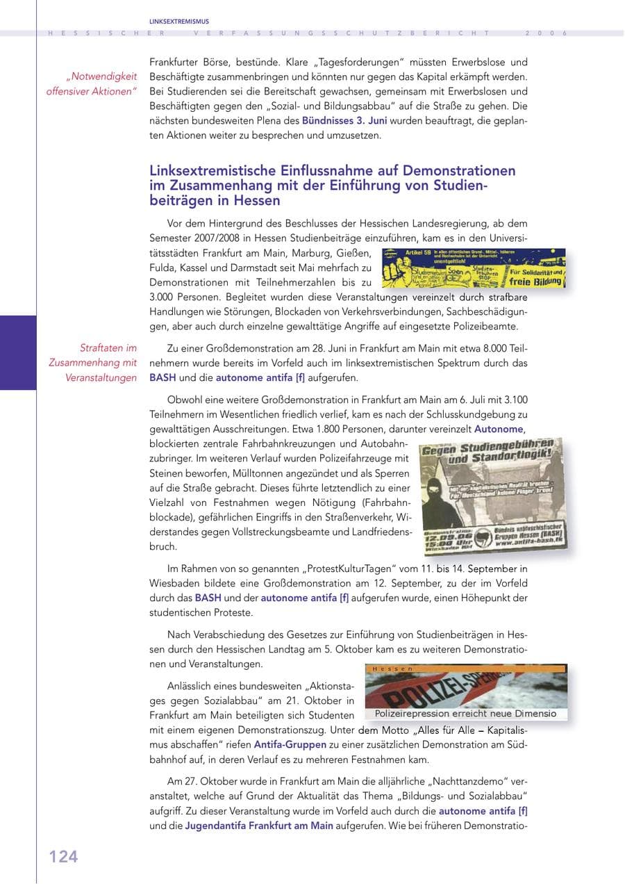 Seite 124 des Verfassungsschutzbericht 2006 Hessen