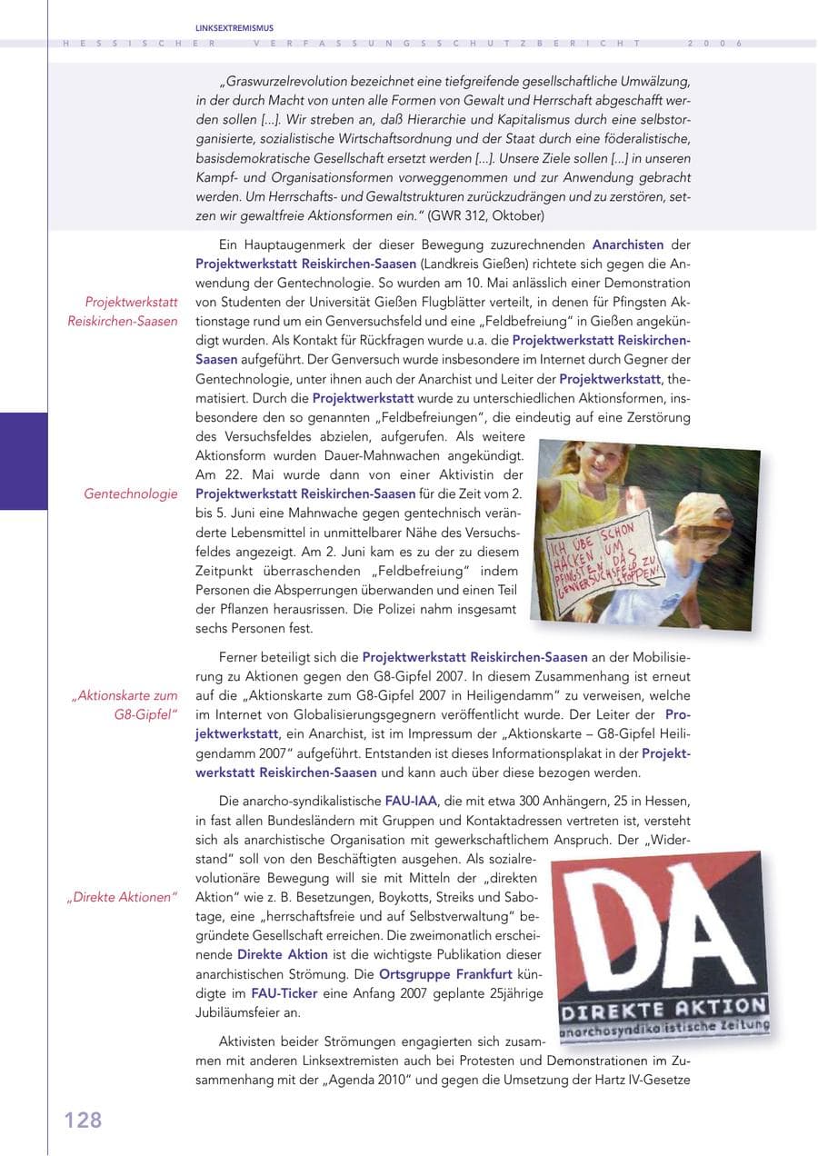 Seite 128 des Verfassungsschutzbericht 2006 Hessen