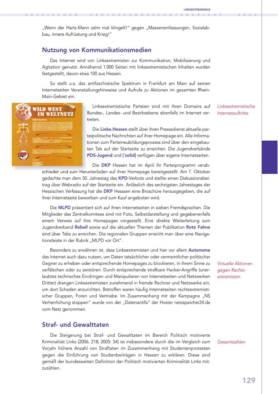 Seite 129 des Verfassungsschutzbericht 2006 Hessen