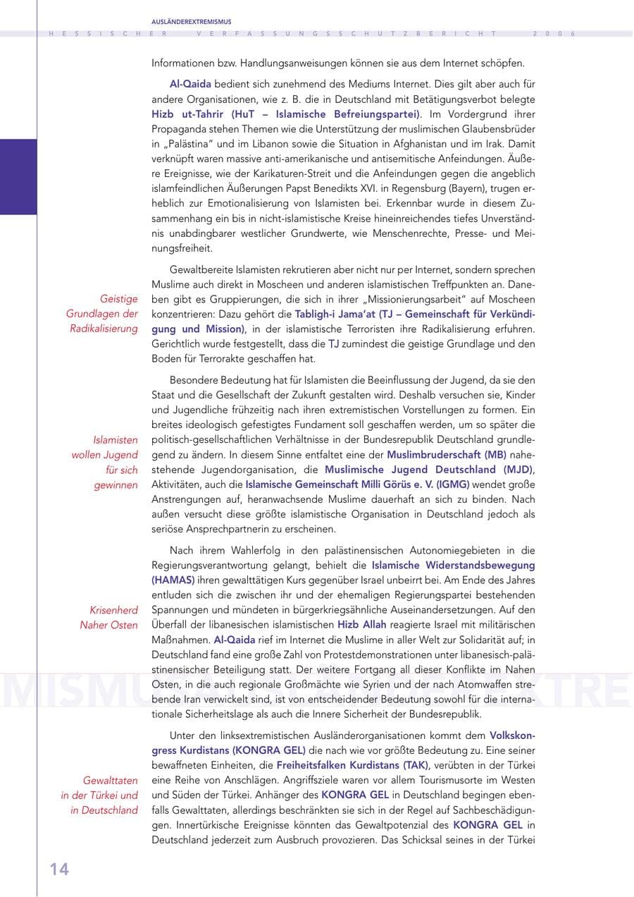 Seite 14 des Verfassungsschutzbericht 2006 Hessen