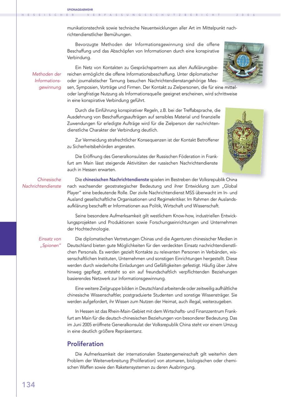 Seite 134 des Verfassungsschutzbericht 2006 Hessen