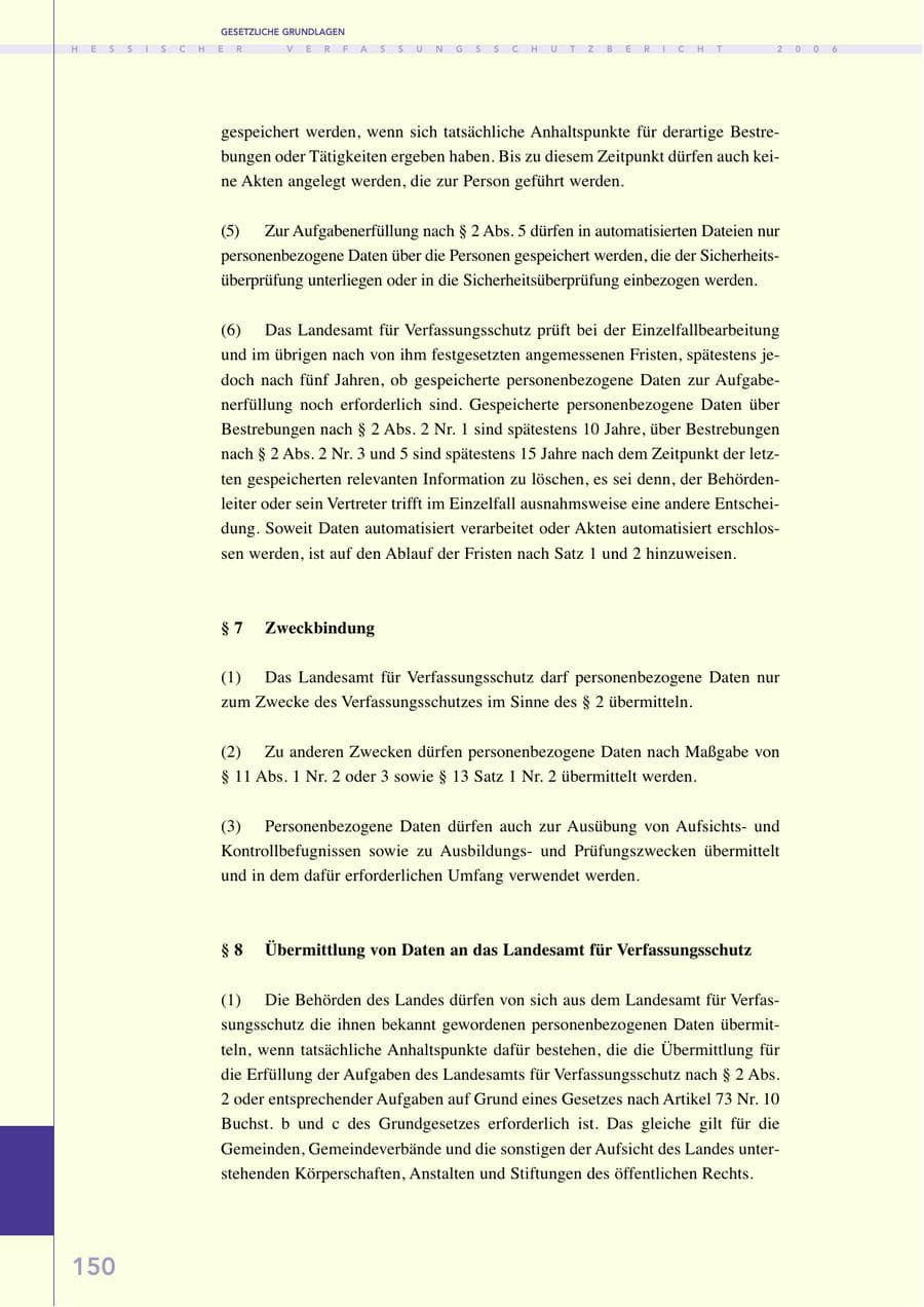 Seite 150 des Verfassungsschutzbericht 2006 Hessen