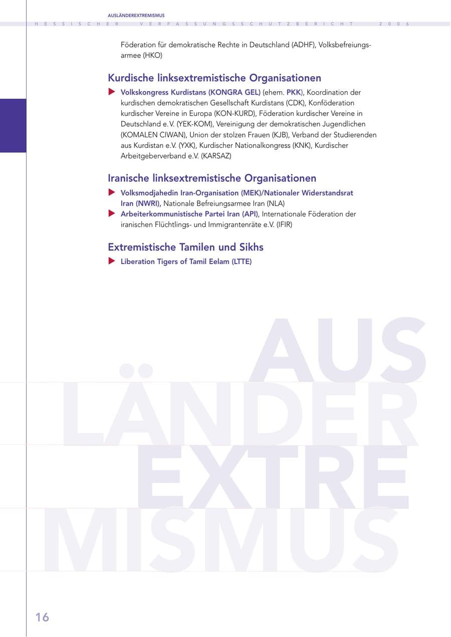 Seite 16 des Verfassungsschutzbericht 2006 Hessen