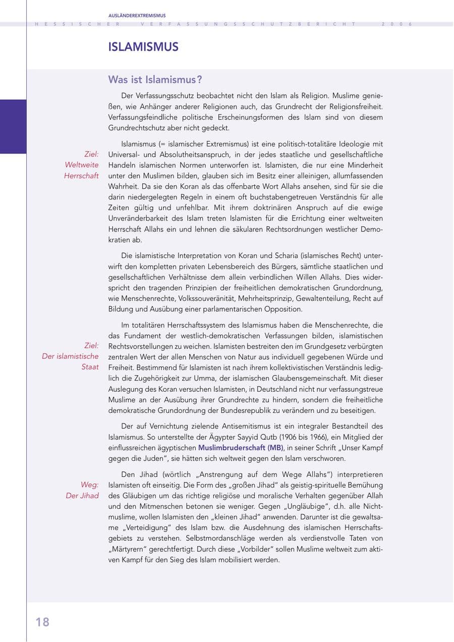 Seite 18 des Verfassungsschutzbericht 2006 Hessen