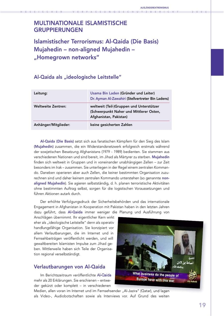 Seite 19 des Verfassungsschutzbericht 2006 Hessen