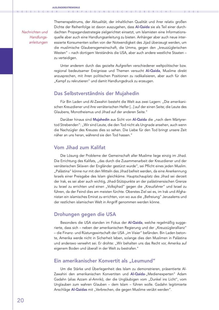 Seite 20 des Verfassungsschutzbericht 2006 Hessen