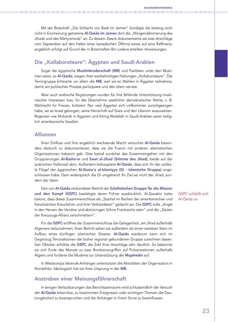 Seite 23 des Verfassungsschutzbericht 2006 Hessen