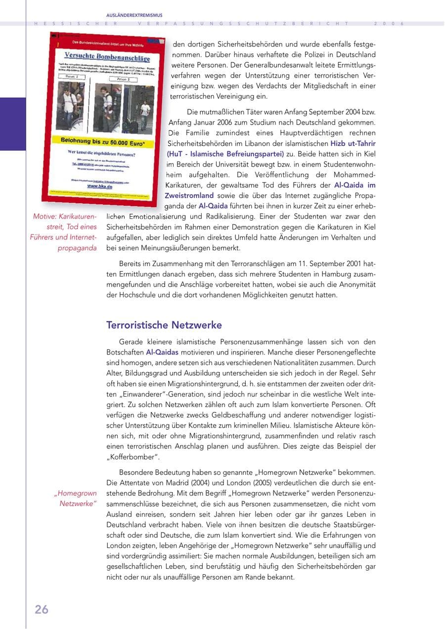 Seite 26 des Verfassungsschutzbericht 2006 Hessen