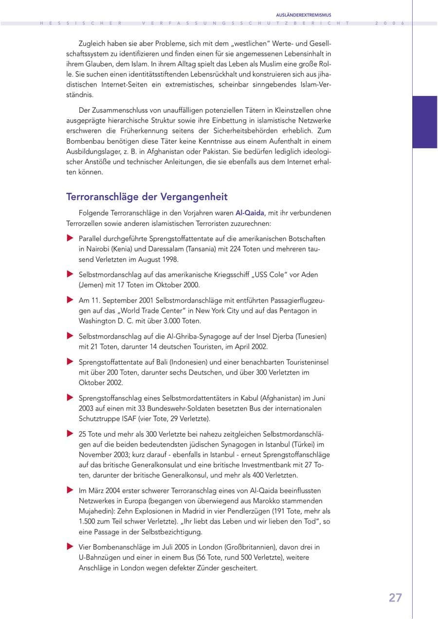 Seite 27 des Verfassungsschutzbericht 2006 Hessen