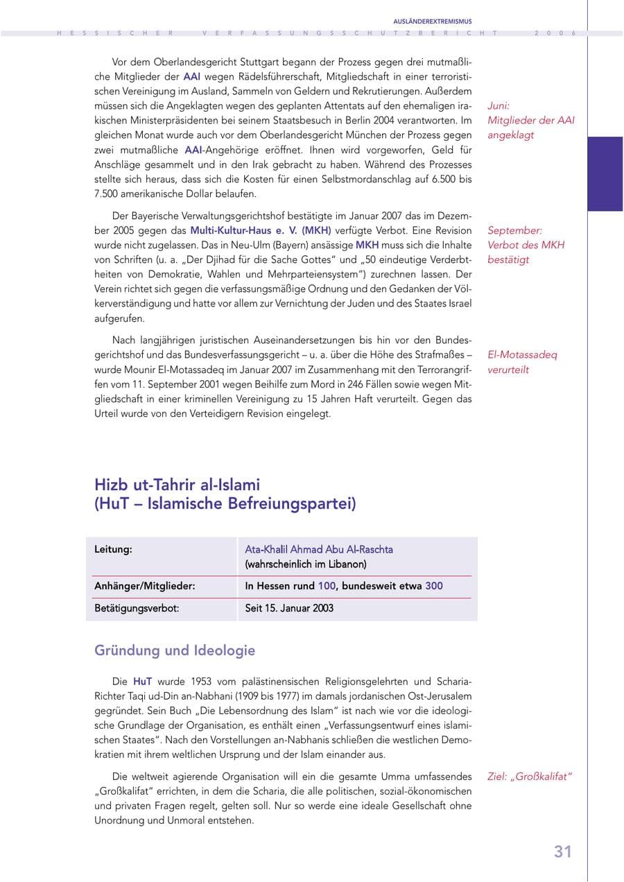 Seite 31 des Verfassungsschutzbericht 2006 Hessen