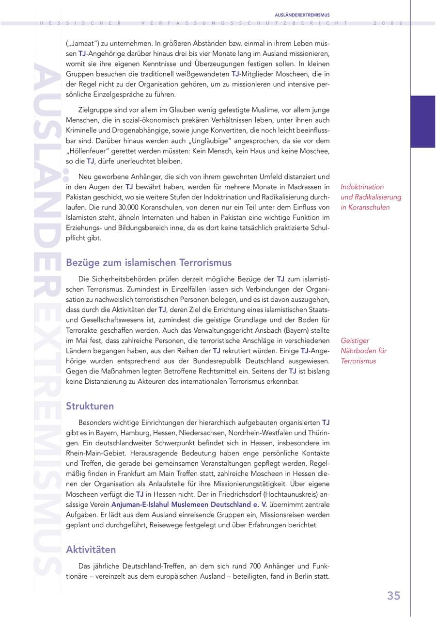 Seite 35 des Verfassungsschutzbericht 2006 Hessen