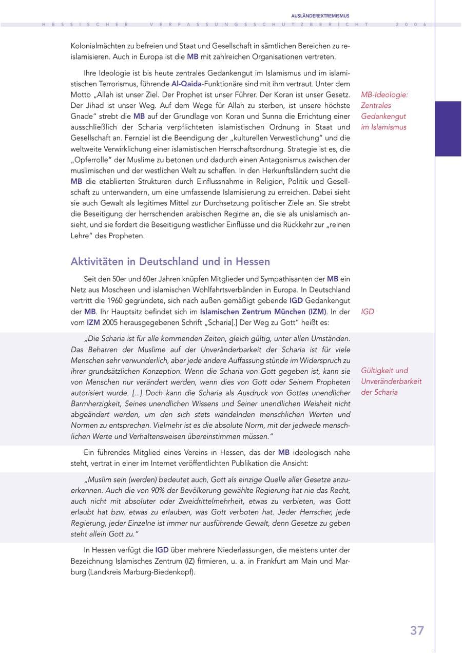 Seite 37 des Verfassungsschutzbericht 2006 Hessen