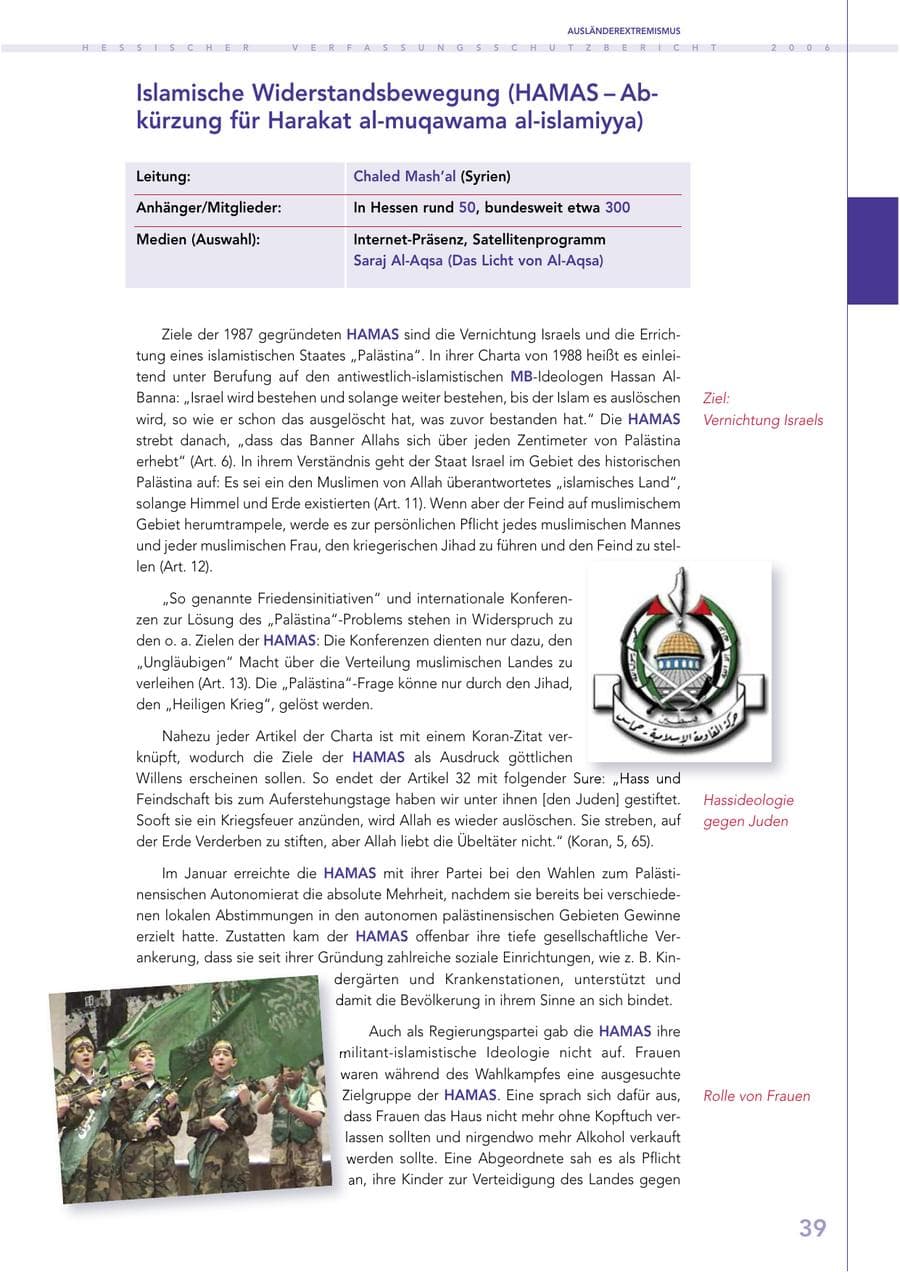 Seite 39 des Verfassungsschutzbericht 2006 Hessen