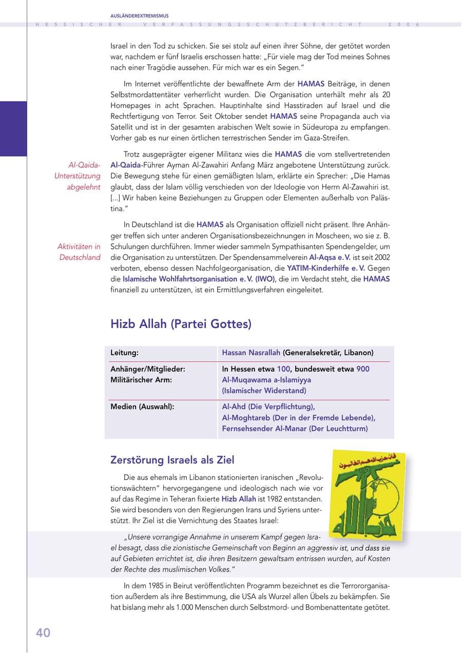 Seite 40 des Verfassungsschutzbericht 2006 Hessen
