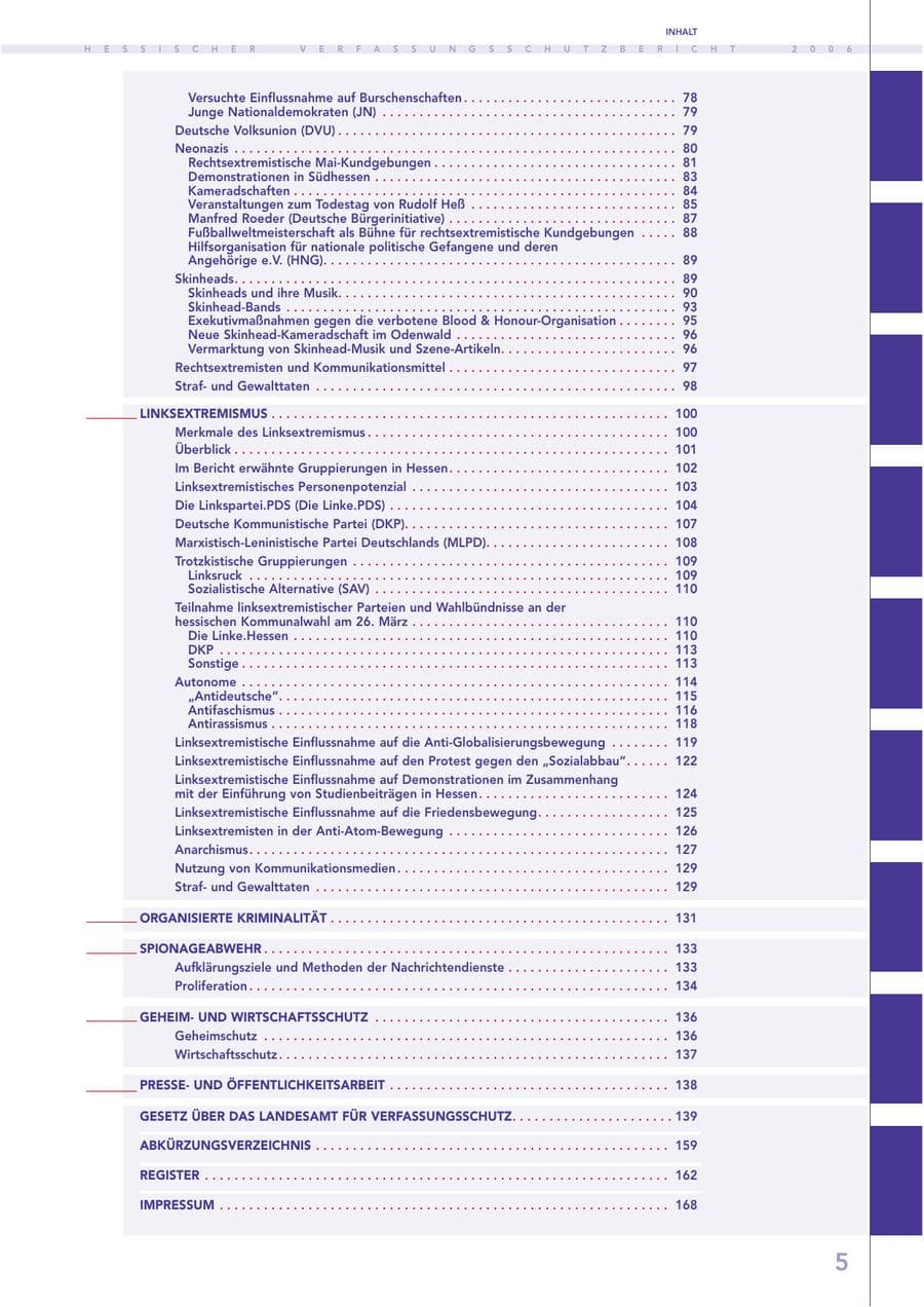 Seite 5 des Verfassungsschutzbericht 2006 Hessen