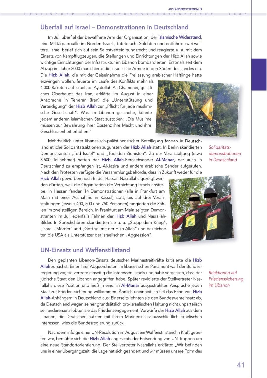 Seite 41 des Verfassungsschutzbericht 2006 Hessen
