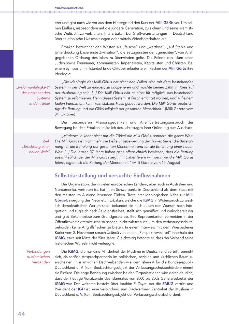 Seite 44 des Verfassungsschutzbericht 2006 Hessen