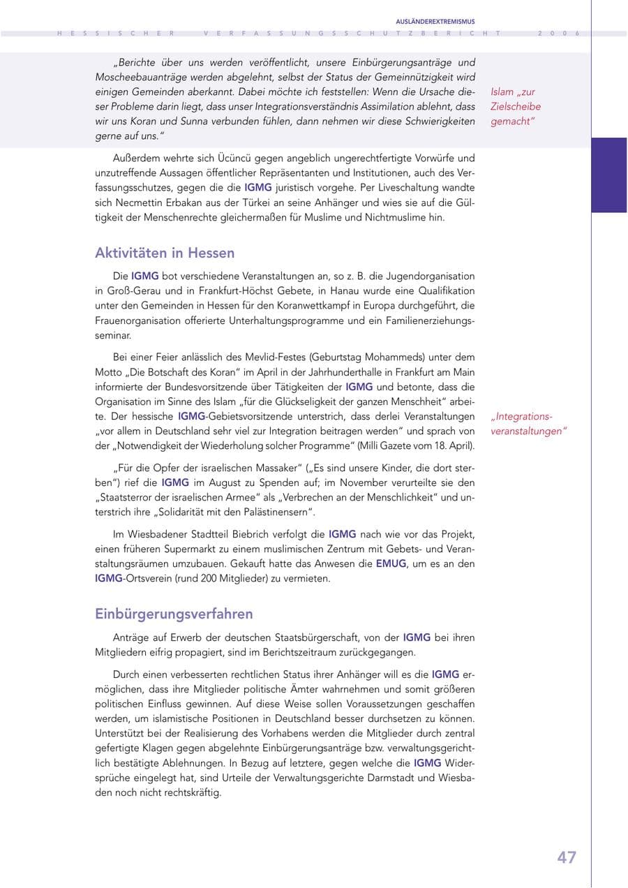 Seite 47 des Verfassungsschutzbericht 2006 Hessen