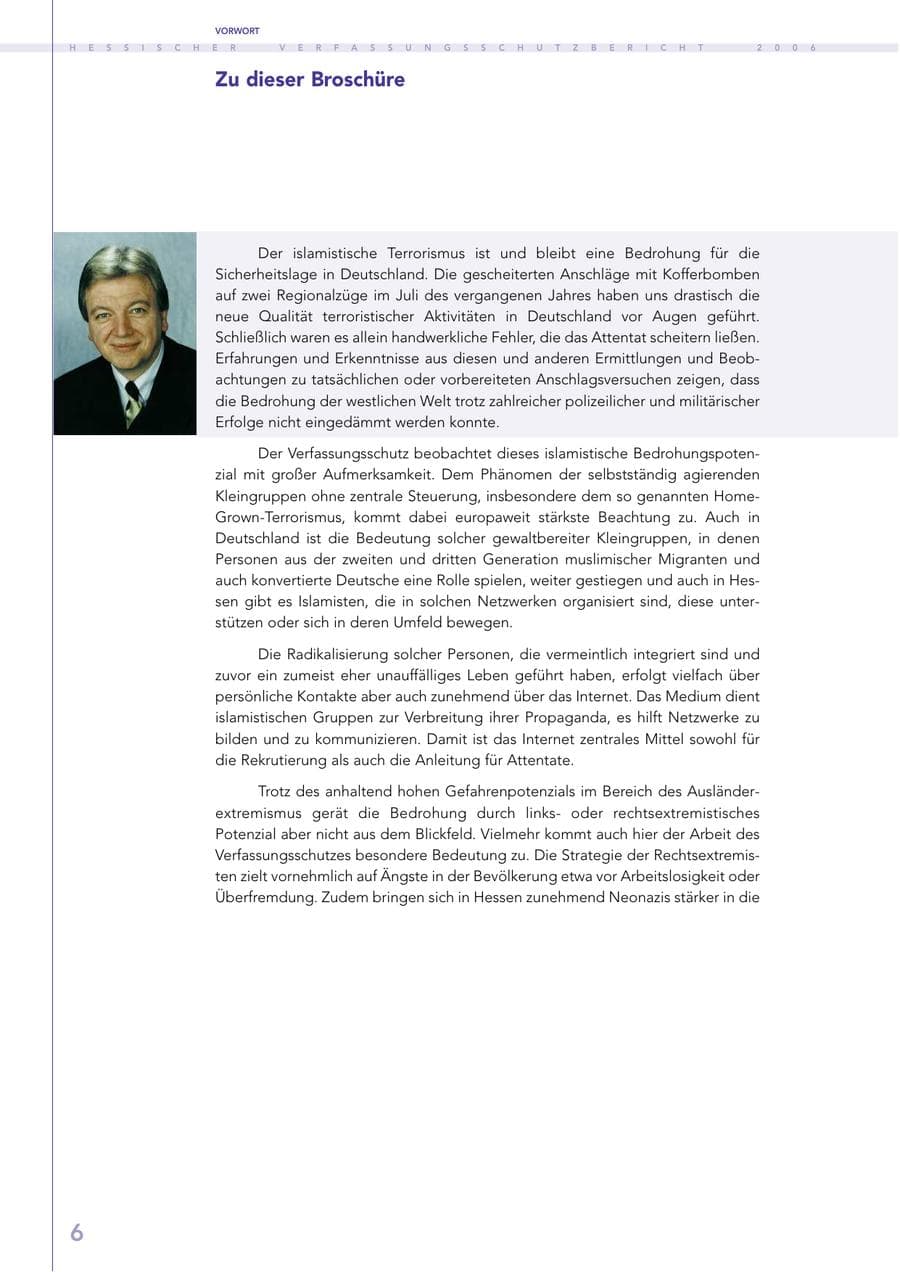 Seite 6 des Verfassungsschutzbericht 2006 Hessen
